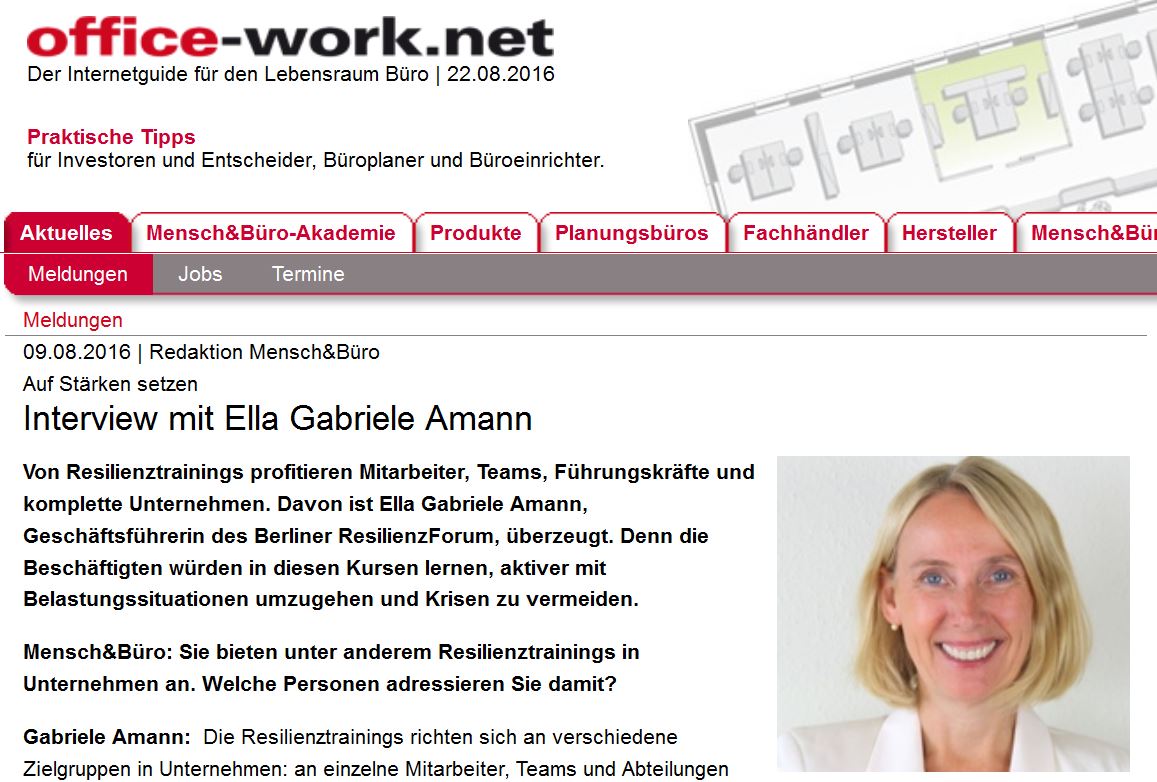 Interview Mensch & Büro mit Gabriele Amann zur Resilienzförderung